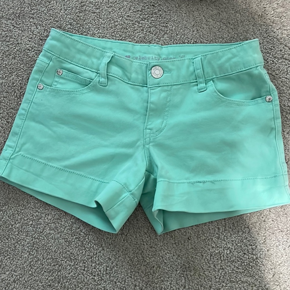 Teal stretchy shorts, size 5